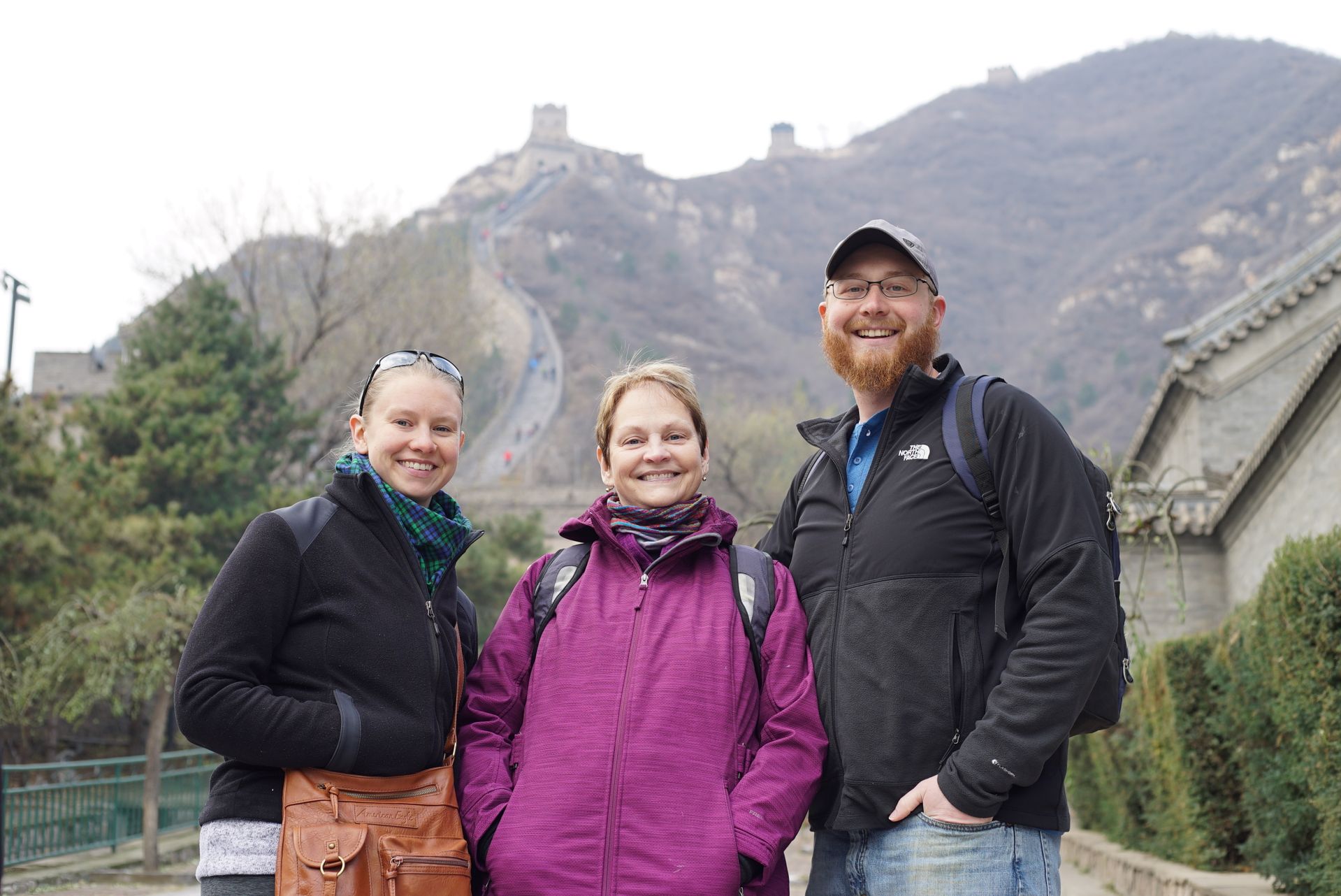 Group of hikers walking along the Great Wall