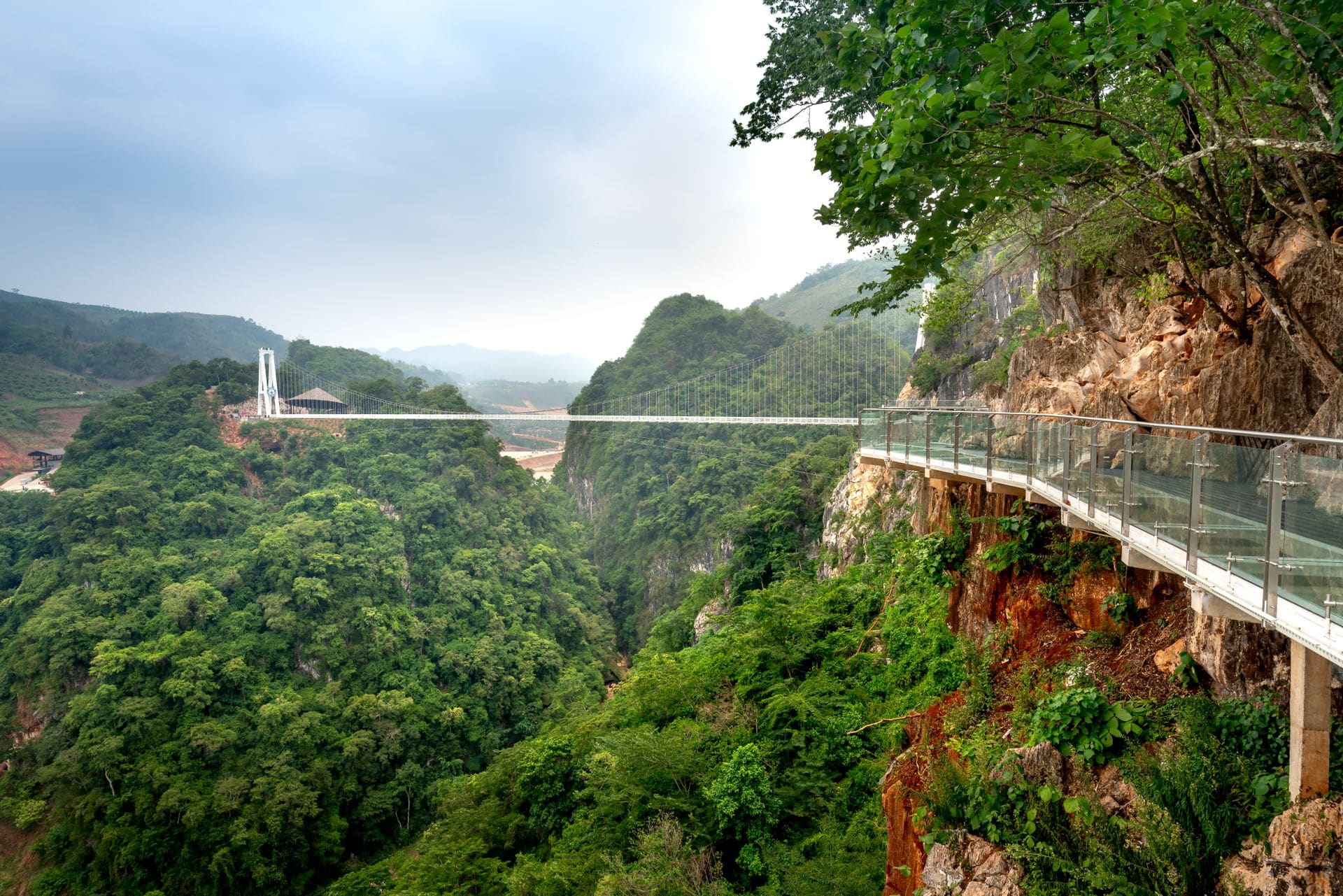 Glass bridge spanning a deep canyon